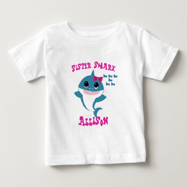 Camiseta Para Bebê T do tubarão da irmã (Frente)