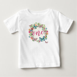 Camiseta Para Bebê T floral do plissado da grinalda   do primeiro