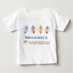 Camiseta Para Bebê T personalizado Hanukkah do bebê de Dreidels ø