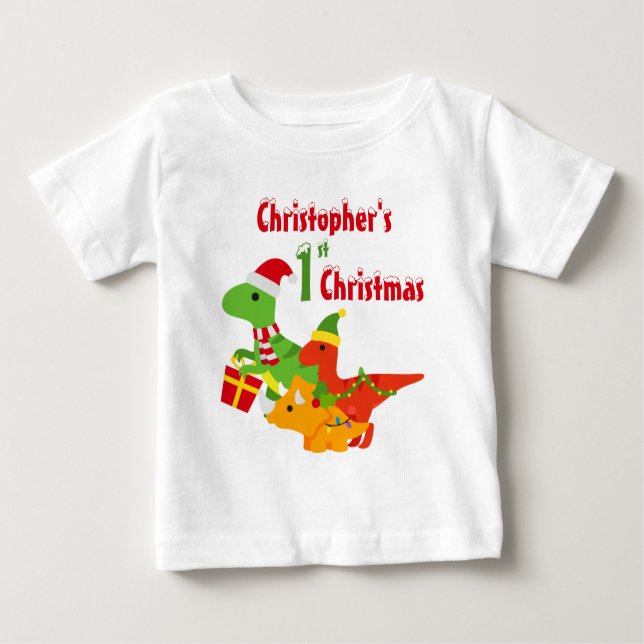 Camiseta Para Bebê T-Rex Baby T-Shirt Dinossauro de 1rua de Natal (Frente)