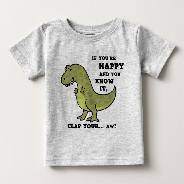 Camiseta Para Bebê T-Rex Clap II (Frente)