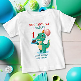 Camiseta Para Bebê T Rex Dinossaur Adicione Idade Feliz Festa de Aniv