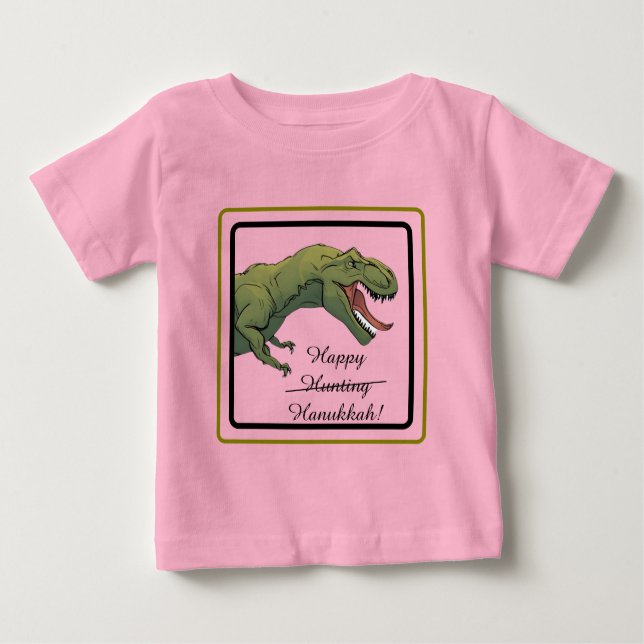 Camiseta Para Bebê T-Rex Dinossaur Hanukkah Unisex Bebê (Frente)