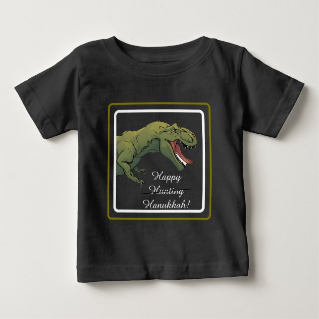 Camiseta Para Bebê T-Rex Dinossaur Hanukkah Unisex Bebê (Frente)