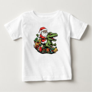 Camiseta Para Bebê T-Rex Dinossauro Natal   Feriado Festivo Engraçado
