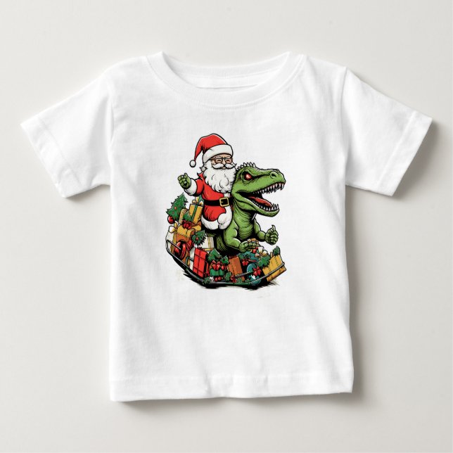 Camiseta Para Bebê T-Rex Dinossauro Natal | Feriado Festivo Engraçado (Frente)