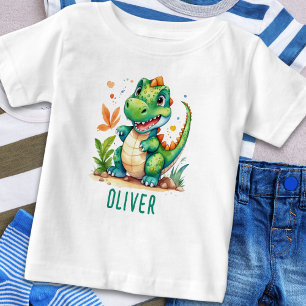Camiseta Para Bebê T-Rex Dinossauro Verde Fofo Personalizado