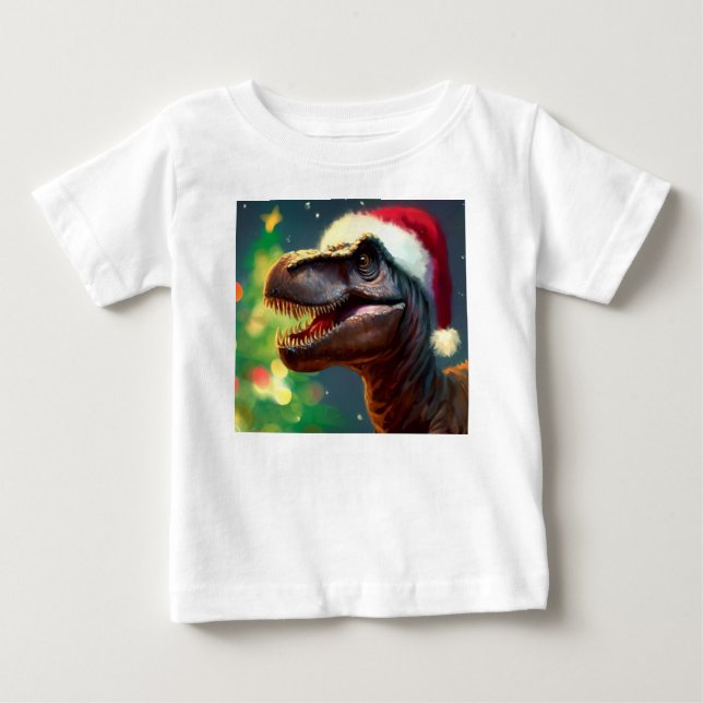 Camiseta Para Bebê T-Rex Natal 2 (Frente)