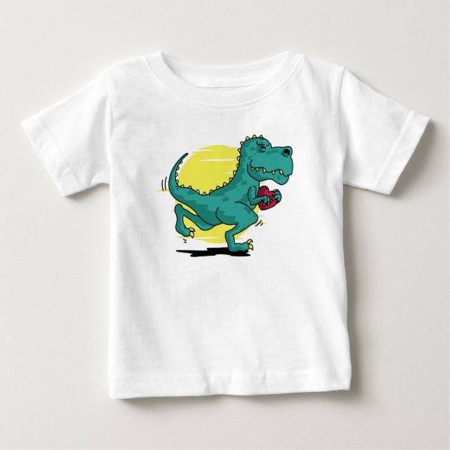 Camiseta Para Bebê T-Rex Rouba Corações (Frente)