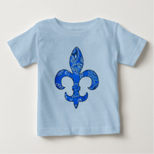 Camiseta Para Bebê T-shirt azul do Bandana da flor de lis