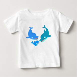 Camiseta Para Bebê T-Shirt Bebê Da Família De Golfinhos De Cartoon Bo