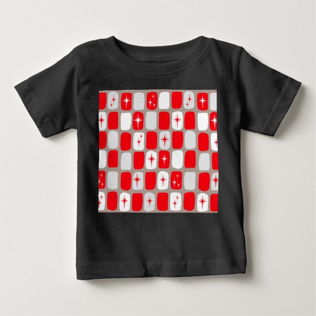 Camiseta Para Bebê T-Shirt Bebê de Starbursts Vermelhos Retro (Frente)