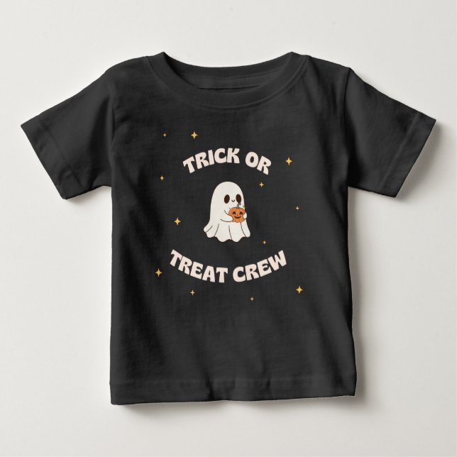Camiseta Para Bebê T-Shirt Bebê De Trick Ou Tratar Tripulação (Frente)