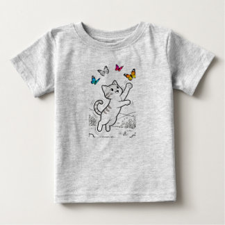 Camiseta Para Bebê T-shirt bébé mignon avec chaton et papillons