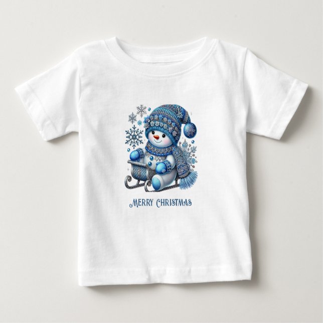 Camiseta Para Bebê T-Shirt Bebê Snowman Deslizante (Frente)