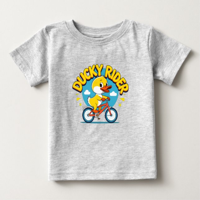 Camiseta Para Bebê T-Shirt Bicicleta de Caricatura De Cavaleiro Ducky (Frente)