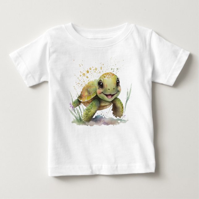 Camiseta Para Bebê T-shirt bonita e alegre Tortoise Baby Fine Jersey (Frente)