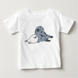 Camiseta Para Bebê T-shirt bonito do bebê do selo e do filhote de