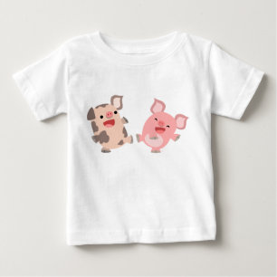 Camiseta Para Bebê T-shirt bonito do bebê dos porcos dos desenhos