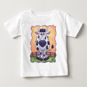 Camiseta Para Bebê T-shirt bonitos da arte da vaca das cabeças e das