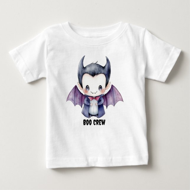 Camiseta Para Bebê T-Shirt "Boo Crew" Personalizado com Drácula Cuta (Frente)