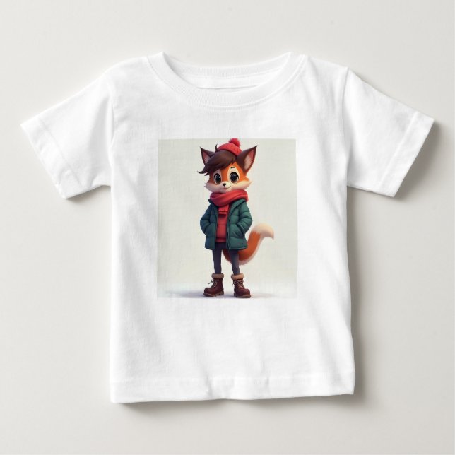 Camiseta Para Bebê t-shirt branca com uma fotografia de fox (Frente)