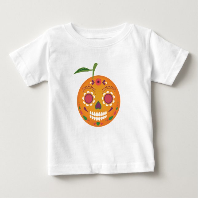 Camiseta Para Bebê T-shirt branco da criança do crânio do açúcar (Frente)