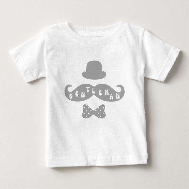 Camiseta Para Bebê T-Shirt Casual Baby Boy do bigode de cinza (Frente)