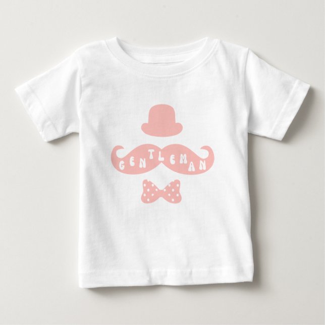 Camiseta Para Bebê T-Shirt Casual Baby Boy do bigode rosa (Frente)