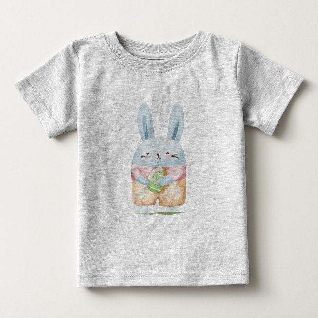 Camiseta Para Bebê T-Shirt Coelho de Páscoa Com Aquarela Adorável (Frente)