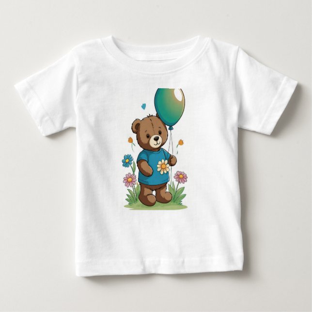 Camiseta Para Bebê T-Shirt Cozy Bear in the Meadow (Frente)