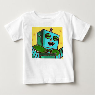 Camiseta Para Bebê T-Shirt Criança Robô Feliz Amarelo