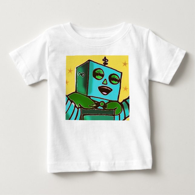 Camiseta Para Bebê T-Shirt Criança Robô Feliz Amarelo (Frente)