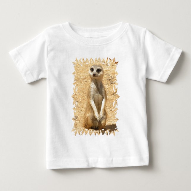 Camiseta Para Bebê T-shirt curioso do bebê de Meerkat (Frente)