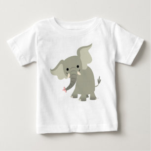 Camiseta Para Bebê T-shirt curioso do bebê do elefante dos desenhos