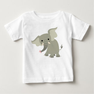 Camiseta Para Bebê T-shirt curioso do bebê do elefante dos desenhos
