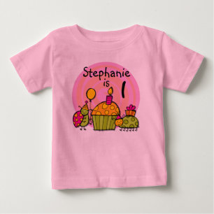 Camiseta Para Bebê T-shirt customizável do aniversário do cupcake d