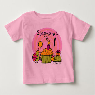 Camiseta Para Bebê T-shirt customizável do aniversário do cupcake do
