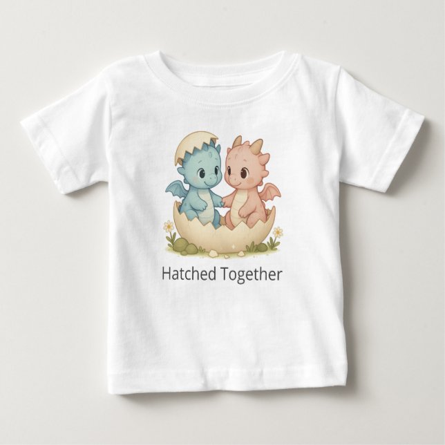 Camiseta Para Bebê T-Shirt Cute Atacado Junto Com Bebês Gêmeos Dragõe (Frente)