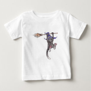Camiseta Para Bebê T-shirt da criança da bruxa do gato