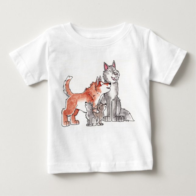 Camiseta Para Bebê T-shirt da criança da família do lobo (Frente)