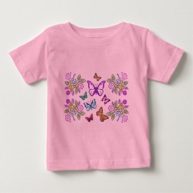 Camiseta Para Bebê T-shirt da criança das borboletas (Frente)