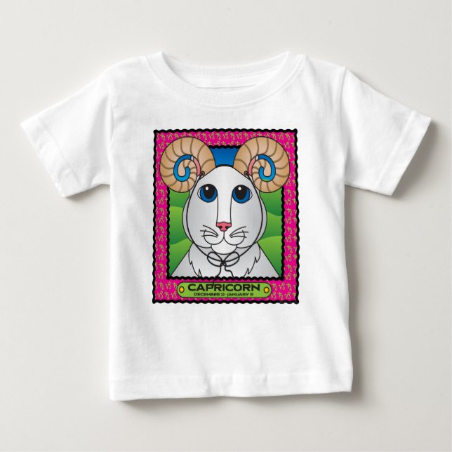 Camiseta Para Bebê T-shirt da criança de Zodicat do Capricórnio (Frente)