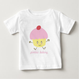 Camiseta Para Bebê T-shirt da criança do cupcake da padaria do Pinki