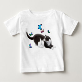 Camiseta Para Bebê T-shirt da criança do gato da borboleta