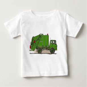 Camiseta Para Bebê T-shirt da criança do verde do caminhão de lixo