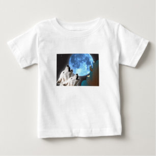 Camiseta Para Bebê T-shirt da criança dos lobos da lua azul