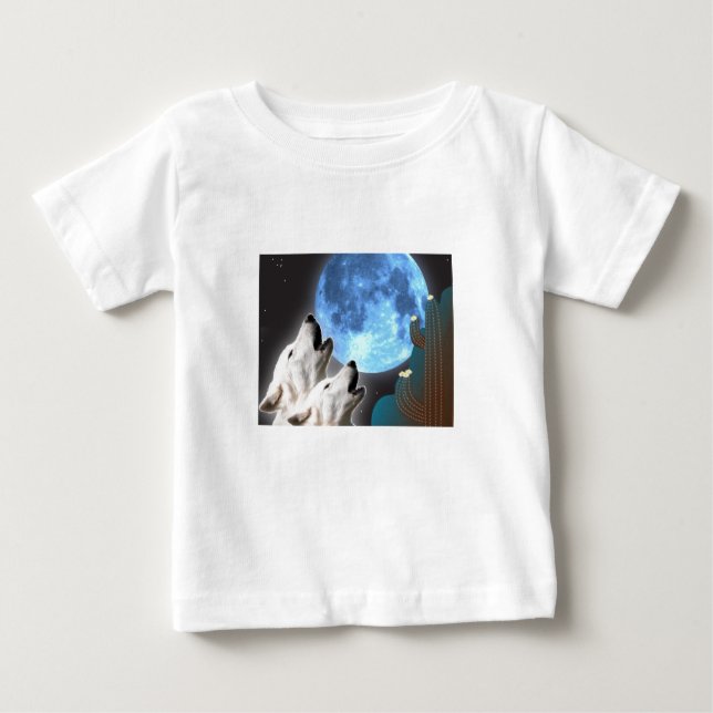 Camiseta Para Bebê T-shirt da criança dos lobos da lua azul (Frente)