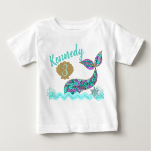 Camiseta Para Bebê T-shirt da festa de aniversário da sereia, costume