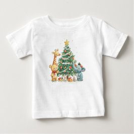 Camiseta Para Bebê T-Shirt de Amigos de Animais de Natal